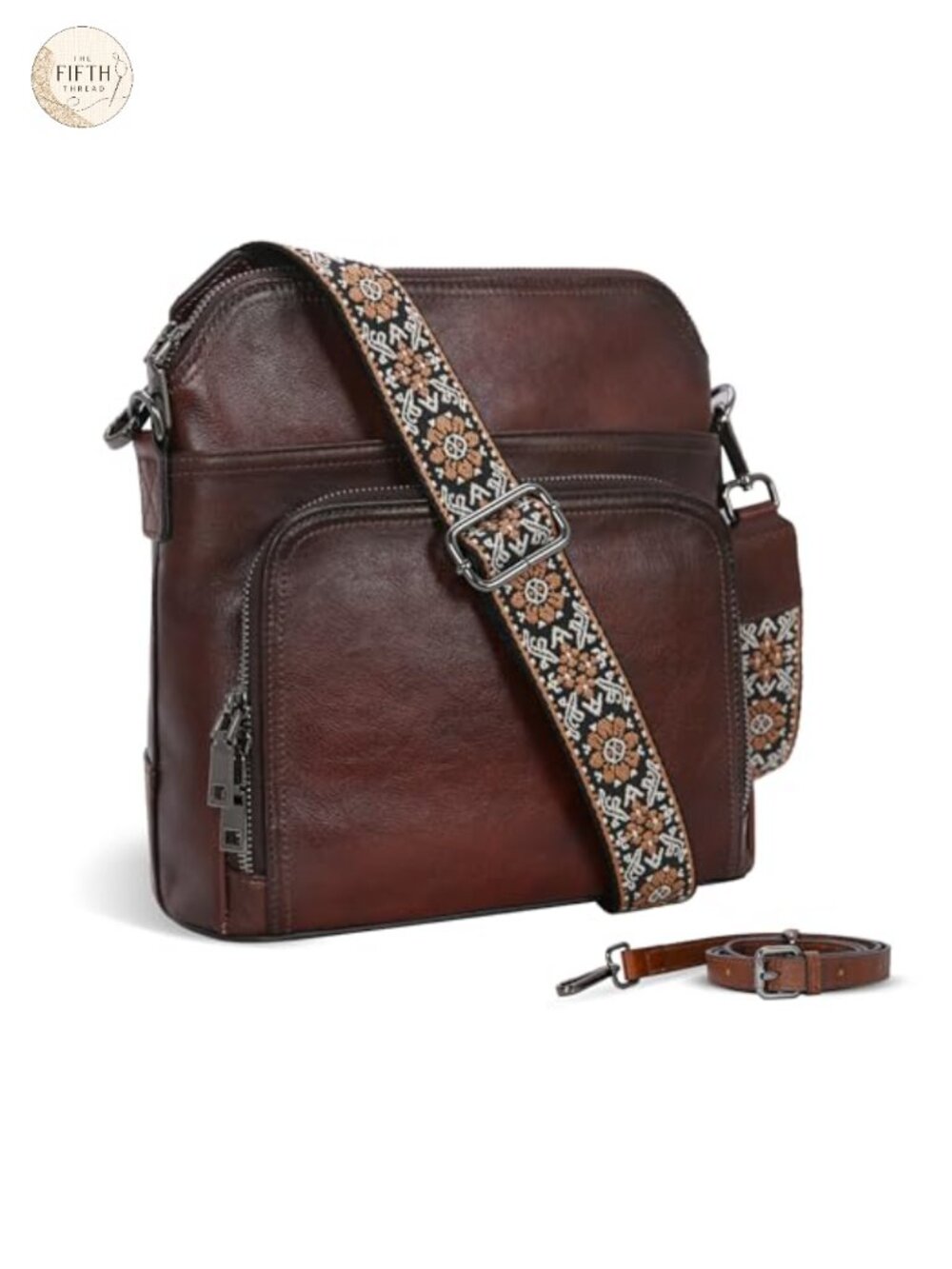 Genuine Leather Crossbody Bag with Built-in Wallet, Adjustable Straps Hobo Purse
